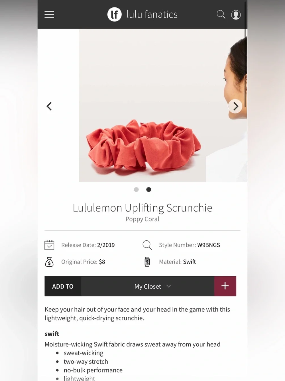 Lululemon Uplifting Scrunchie in Poppy Coral
